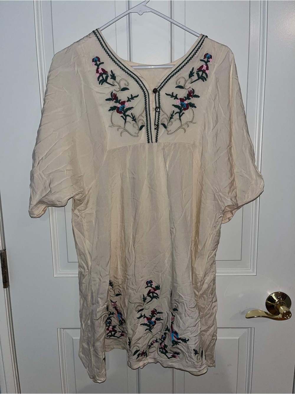 Embroidered Cream Boho Tunic Top